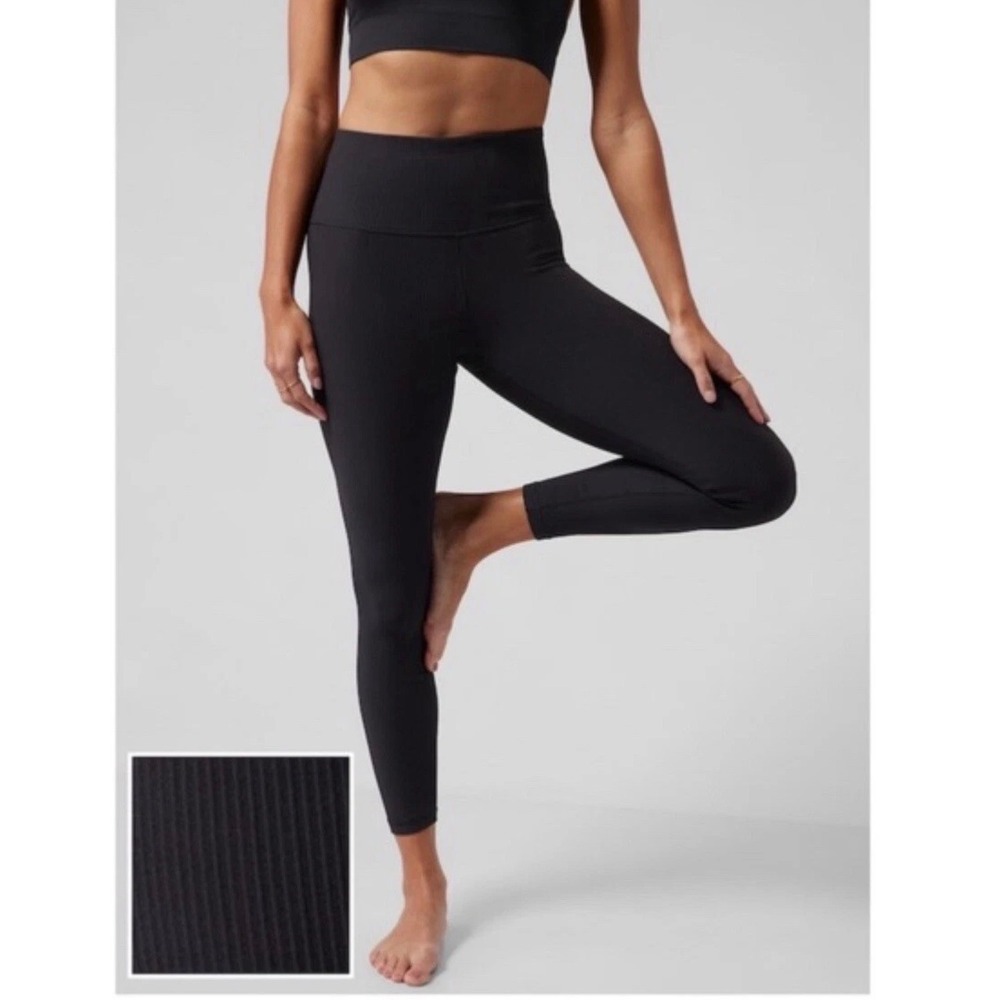 Athleta Elation Rib Tight Black High Waisted 7/8 Ribbed Leggings Small